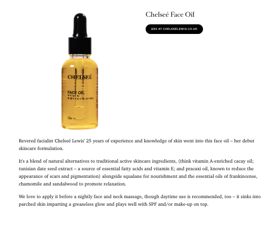 chelsee face oil